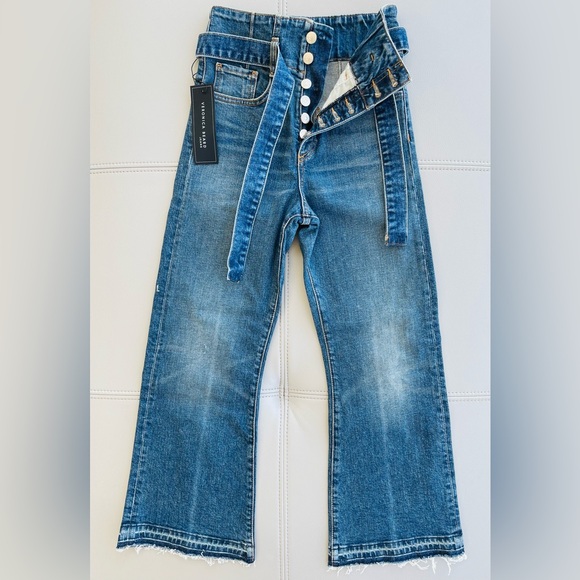 NWT Veronica Beard Marlene 12” Corset Cropped Raw Hem Jeans in Blue Wash Size 25 - Picture 3 of 12